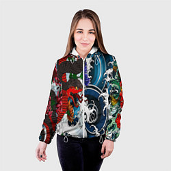 Куртка с капюшоном женская Японский узор со змеей, цвет: 3D-белый — фото 2