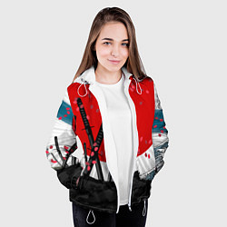 Куртка с капюшоном женская Солнце, волны и катаны, цвет: 3D-белый — фото 2