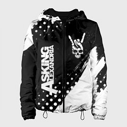 Куртка с капюшоном женская Asking Alexandria и рок символ на темном фоне, цвет: 3D-черный