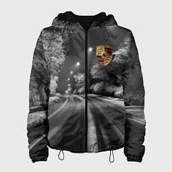 Куртка с капюшоном женская Порше - зимняя дорога, цвет: 3D-черный