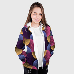 Куртка с капюшоном женская Абстрактные полосы - оптическая иллюзия, цвет: 3D-белый — фото 2