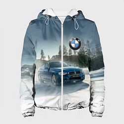 Куртка с капюшоном женская Крутая бэха мчится по лесной дороге, цвет: 3D-белый