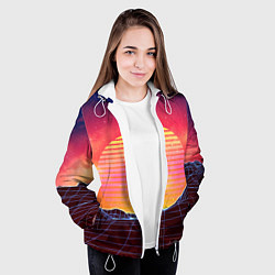 Куртка с капюшоном женская Абстрактные 3D неоновые горы на закате, цвет: 3D-белый — фото 2