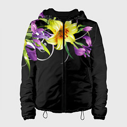 Куртка с капюшоном женская Лилии, цвет: 3D-черный