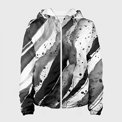 Куртка с капюшоном женская Черные акварельные разводы, цвет: 3D-белый