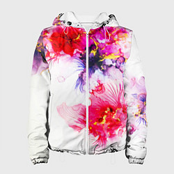 Куртка с капюшоном женская Акварельные цветы и золото, цвет: 3D-белый