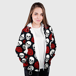 Куртка с капюшоном женская Весёлые черепки и розы, цвет: 3D-белый — фото 2