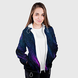 Куртка с капюшоном женская Звёздное абстрактное фиолетовое небо, цвет: 3D-белый — фото 2