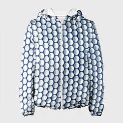 Куртка с капюшоном женская Геометрические бело-синие круги, цвет: 3D-белый