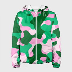 Куртка с капюшоном женская Абстрактные зелёно-розовые пятна, цвет: 3D-белый