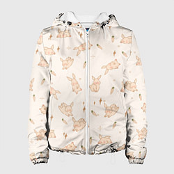 Куртка с капюшоном женская Милый кролик паттерн, цвет: 3D-белый