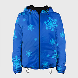 Куртка с капюшоном женская Снежинки - синий, цвет: 3D-черный