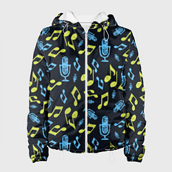 Куртка с капюшоном женская Микрофон и ноты, цвет: 3D-белый