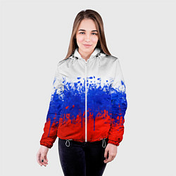 Куртка с капюшоном женская Флаг России с горизонтальными подтёками, цвет: 3D-белый — фото 2