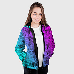 Куртка с капюшоном женская Ахегао девушки градиент, цвет: 3D-черный — фото 2