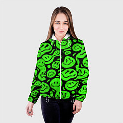 Куртка с капюшоном женская Психоделические смайлы - салатовый неон, цвет: 3D-белый — фото 2