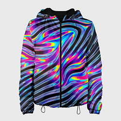 Куртка с капюшоном женская Голографические полосы, цвет: 3D-черный