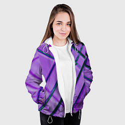 Куртка с капюшоном женская Фиолетовый фон и тёмные линии, цвет: 3D-белый — фото 2