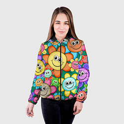 Куртка с капюшоном женская Ромашки - смайлы, цвет: 3D-черный — фото 2