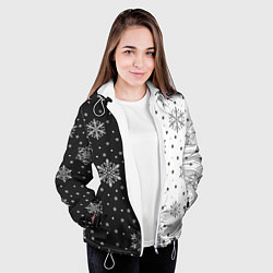 Куртка с капюшоном женская Рождественские снежинки на черно-белом фоне, цвет: 3D-белый — фото 2