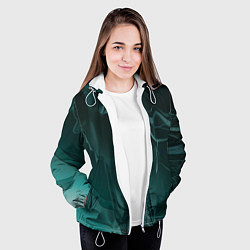 Куртка с капюшоном женская Волнообразные тёмно-зелёные линии, цвет: 3D-белый — фото 2