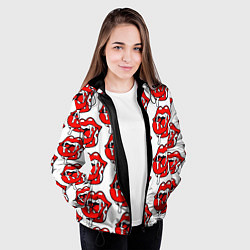 Куртка с капюшоном женская Ахегао губы с языком в стиле поп арт, цвет: 3D-черный — фото 2