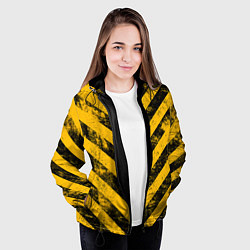Куртка с капюшоном женская WARNING - желто-черные полосы, цвет: 3D-черный — фото 2