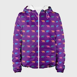 Куртка с капюшоном женская Разноцветные слоны, цвет: 3D-белый