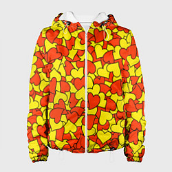 Куртка с капюшоном женская Красно-желтые сердца, цвет: 3D-белый