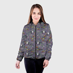 Куртка с капюшоном женская Енотики паттерн, цвет: 3D-черный — фото 2