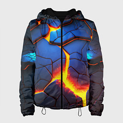 Куртка с капюшоном женская Яркая неоновая лава, разломы, цвет: 3D-черный