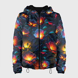 Куртка с капюшоном женская Светящиеся цветы, цвет: 3D-черный