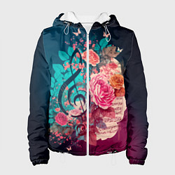 Куртка с капюшоном женская Цветы и музыкальная нота, цвет: 3D-белый
