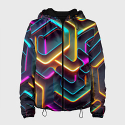 Куртка с капюшоном женская Неоновый узор на стене, цвет: 3D-черный