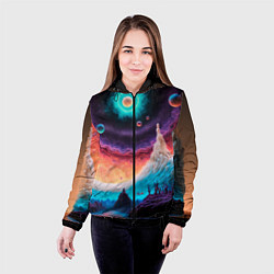 Куртка с капюшоном женская Абстрактный кусок земли со снежным лесом и космосо, цвет: 3D-черный — фото 2