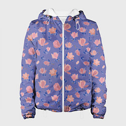 Куртка с капюшоном женская Цветы магнолии на нежно-лиловом, цвет: 3D-белый