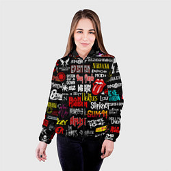 Куртка с капюшоном женская Логотипы рок групп цветные, цвет: 3D-черный — фото 2