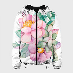 Куртка с капюшоном женская Пастельные цветы - посередине, цвет: 3D-черный