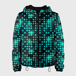 Куртка с капюшоном женская Светящиеся неоновые квадраты, цвет: 3D-черный