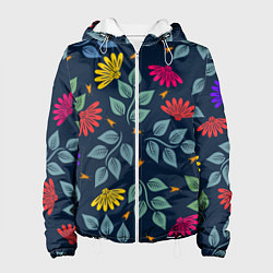 Куртка с капюшоном женская Листья и цветы, цвет: 3D-белый