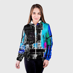 Куртка с капюшоном женская Абстракция, черно-синие цвета, от нейросети, цвет: 3D-белый — фото 2