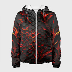 Куртка с капюшоном женская Объемные огненные плитки, цвет: 3D-белый