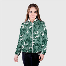 Куртка с капюшоном женская Белые цветы - паттерн, цвет: 3D-белый — фото 2
