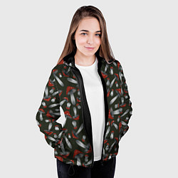 Куртка с капюшоном женская Мухоморы - паттерн, цвет: 3D-черный — фото 2