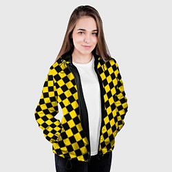 Куртка с капюшоном женская Черно-желтая мелкая клетка, цвет: 3D-черный — фото 2
