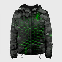 Куртка с капюшоном женская Взрыв зеленых плит, цвет: 3D-черный