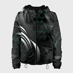 Куртка с капюшоном женская Объемные бирюзовые плиты и черные линии, цвет: 3D-черный