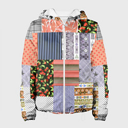 Куртка с капюшоном женская Пэчворк из разноцветных лоскутов в оранжевых и сер, цвет: 3D-белый