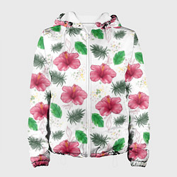 Куртка с капюшоном женская Цветочный паттерн, цвет: 3D-белый