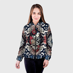 Куртка с капюшоном женская Irezumi style: девушка и синие узоры, цвет: 3D-черный — фото 2